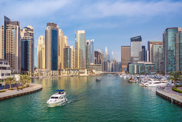 Plakat Amazing Dubai Marina skyline at sunset, United Arab Emirates