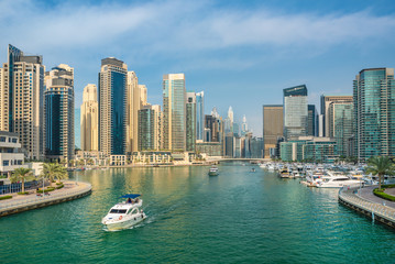 Naklejka na ściany i meble Amazing Dubai Marina skyline at sunset, United Arab Emirates