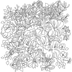 Seamless floral pattern. Coloring book. Page antistress coloring. Coloring book for adults. Page coloring for adults