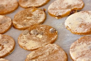 Homemade dough gluten free chikpea flour chip cookies on the baking sheet ready for the oven for baking.Gluten free chikpea flour sweet dough for homemade tea pies. Cakes gluten free. Selective focus