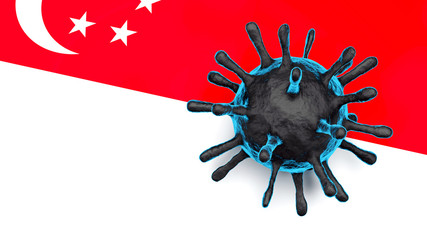 3D model of blue Coronavirus on a Singapure flag background