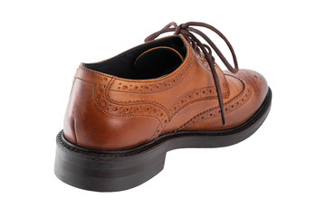 Classic brown men's oxfords shoes, with Derby type lacing, isolated on a white background, casual shoes for office