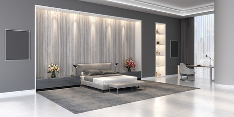 Modern luxury bedroom interior design 3d Render 3d illustration