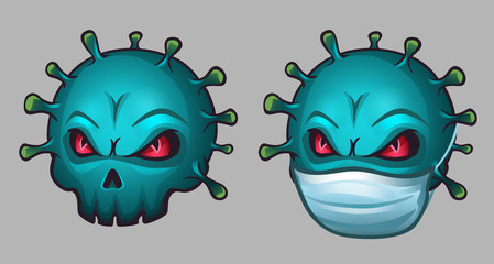 Coronavirus in form of skull with mask. Vector illustration