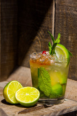 Cocktail Mojito in a wooden box
