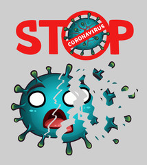 Sign of destroyed virus and inscription stop. Vector illustration