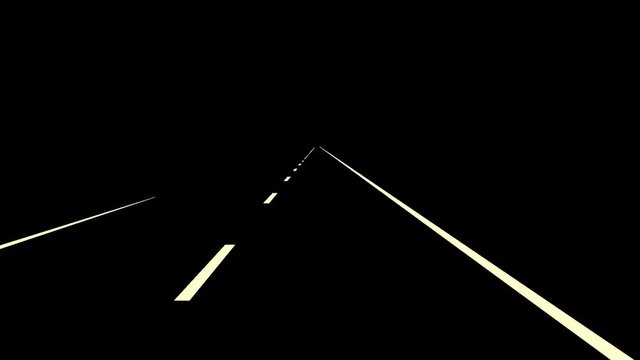 Double line highway road white lines view from driver seat landscape with alpha channel looped animated background footage