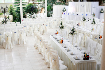 Beautiful white decoration setup for wedding ceremony
