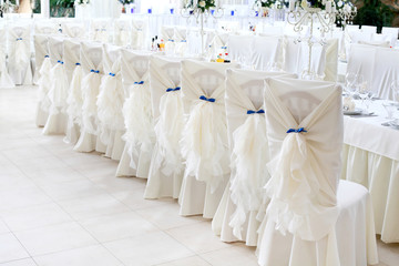Fototapeta na wymiar Amazing beautiful wedding ceremony place with wedding white datail