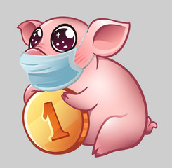 Piggy bank in medical mask. Vector illustration