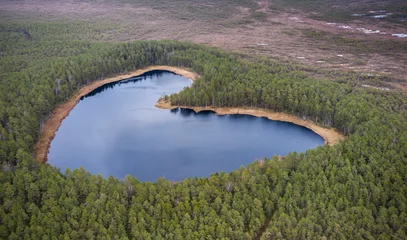 Fotobehang Slaapkamer Aerial view over heart-shaped lake in the Parika bog nature reserve, Viljandi county, Estonia, Europe  © Mati Kose