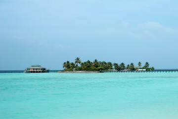 
Water villa in the middle of the ocean, tropical island, travel and vacation concept