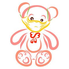 teddy bear in a yellow medical mask
