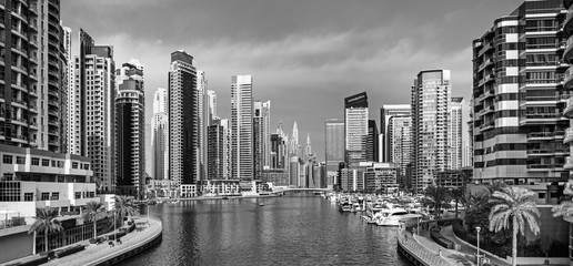 Amazing Dubai Marina skyline at sunset, United Arab Emirates