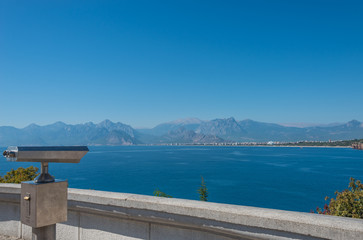 View of Antalya, Mediterranean sea and sightseeing telescope, Turkey