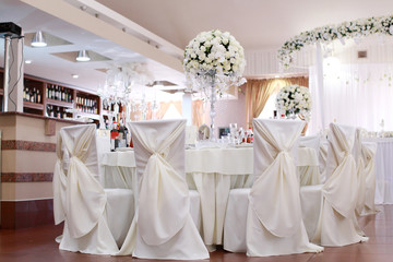 Wedding banquet table with flowers decoration