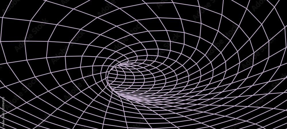 Poster abstract tunnel. vector wormhole. 3d corridor mesh.