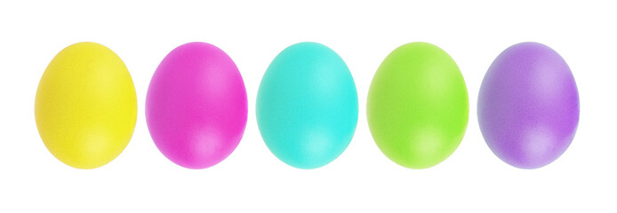 Colorful Easter eggs in a row on a white background