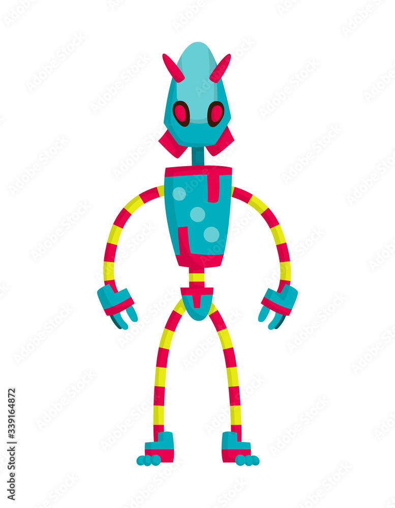 Aufkleber funny cartoon robot. cute retro robot. robotic for children. friendly android robot character with a