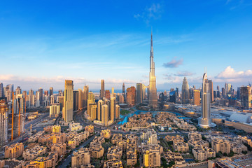 Fototapeta na wymiar Dubai city amazing skyline, city center top view, United Arab Emirates 