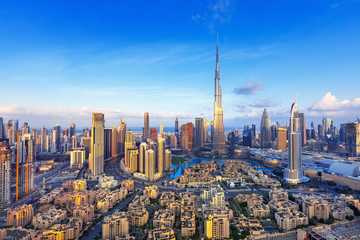 Fototapeta na wymiar Dubai city amazing skyline, city center top view, United Arab Emirates 