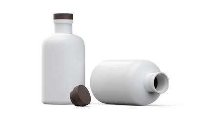 Two Clear White Matte Bottle Mockup Closed Cap 3d