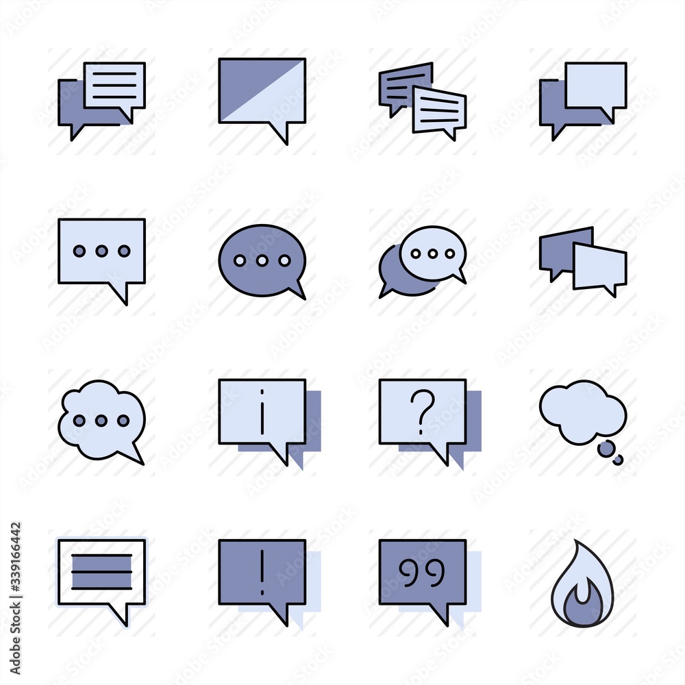 Poster set of speech bubble chat vector lines of icons. editable stroke. 32x32 pixels.
