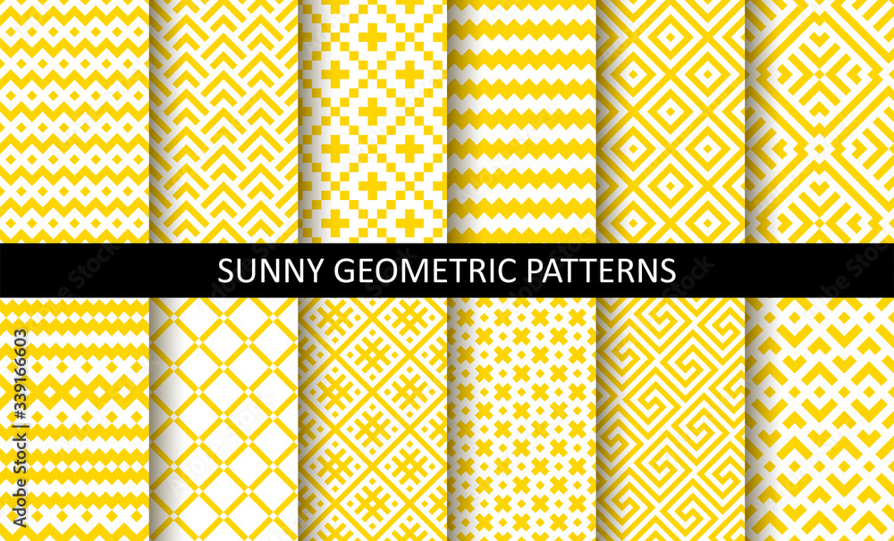 Poster vector set of yellow ornamental seamless patterns. collection of geometric modern patterns. patterns