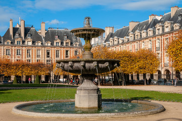 Fountain in Place des Vosges, Le Marais, Paris, France