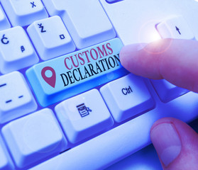 Text sign showing Customs Declaration. Business photo showcasing Official document showing goods...