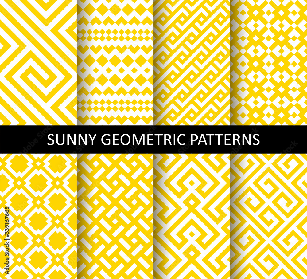 Poster vector set of yellow ornamental seamless patterns. collection of geometric modern patterns. patterns