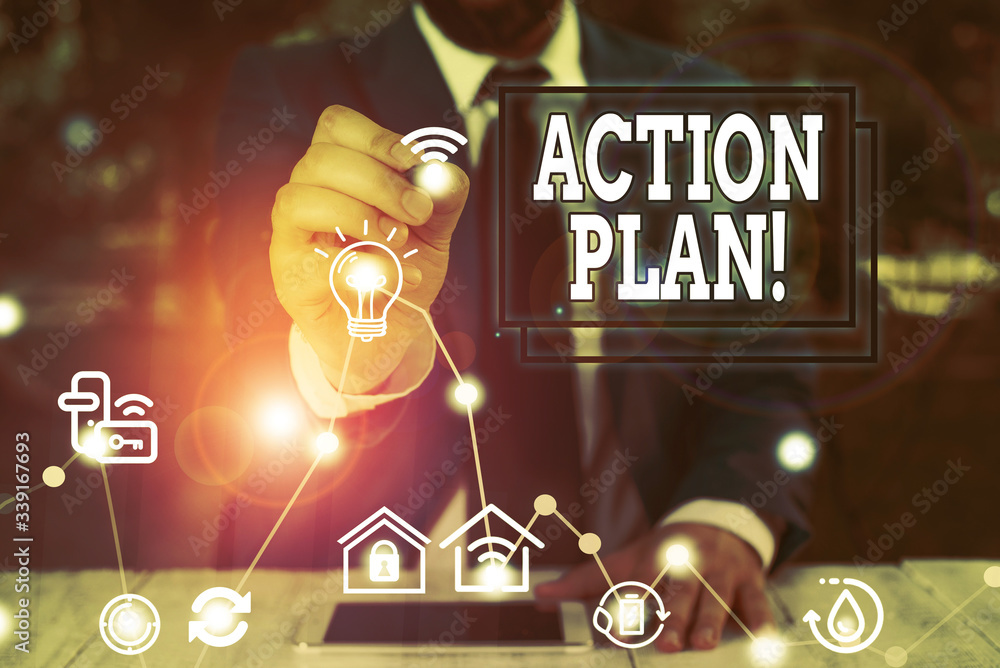 Aufkleber word writing text action plan. business photo showcasing proposed strategy or course of actions for 
