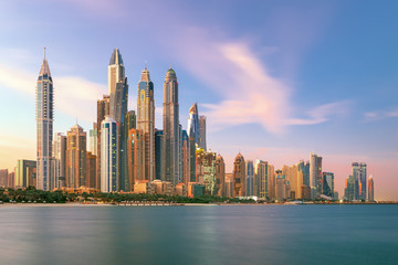 Obraz premium Amazing Dubai Marina skyline at sunset, United Arab Emirates