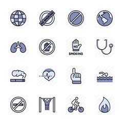 International No Tobacco Day Set Line Vector Icons. Contains such Icons as Lungs, Cigars, Cigarettes, Smoking, Globe, smoking Cessation and more. Editable Stroke 32x32 Pixels