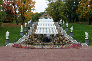 cascade of water in a green park