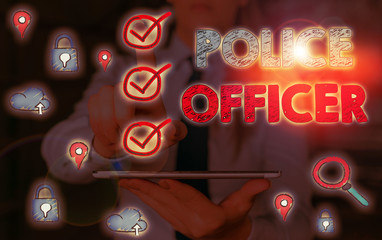 Conceptual hand writing showing Police Officer. Concept meaning a demonstrating who is an officer...