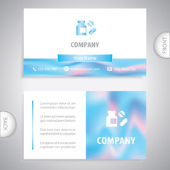 business card - Different medical pills and bottles, healthcare and pharmacy, set of drugs. Medication, pharmaceutics concept.
