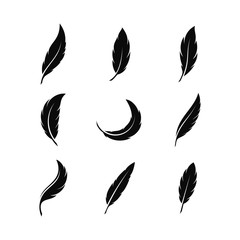 Black Feather Isolated on White Background. Feather Icon Illustration.