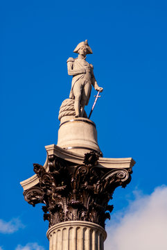 Statue of Nelson on top of Nelson's Column in Trafalgar Square, London,, UK