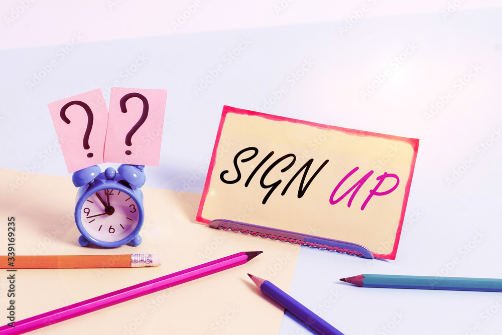 Aufkleber handwriting text sign up. conceptual photo use your information to register in website team college 