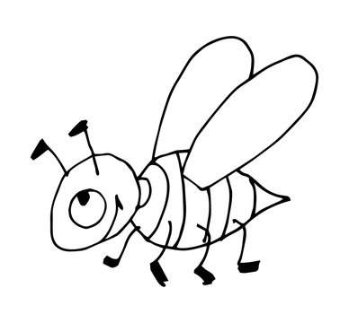 Cute fabulous bee with outlined for coloring book isolated on a white background. Vector illustration of hand drawn black and white bees.