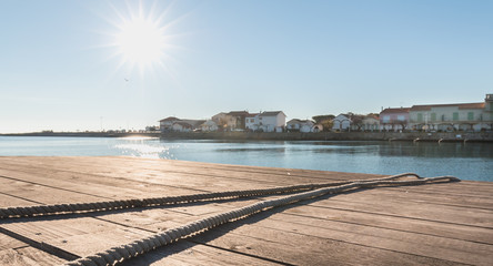 Mooring hook and rope on a pontoon Cape Bay Agde