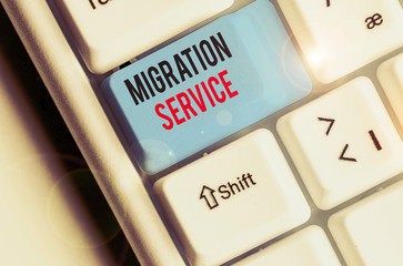 Word writing text Migration Service. Business photo showcasing moving of company data to a cloud...
