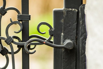 Novi Sad, Serbia - April 15. 2020: Wrought iron gate with its ornaments 