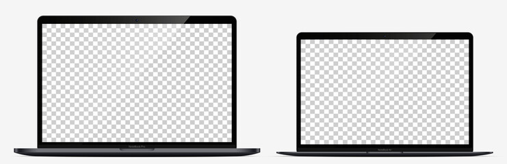 Laptop screen mockup. Laptop Pro and Air black colors with blank screens for you design. Realistic Vector illustration EPS10	