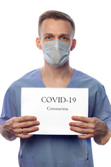male doctor in a mask on a white background