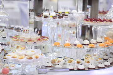 Delicious wedding reception candy bar dessert table