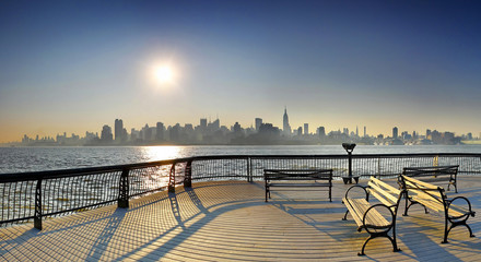 Sunrise Midtown Manhattan at the piers in Union City, New York