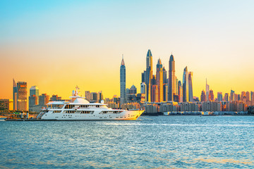 Fototapeta premium Amazing Dubai Marina skyline at sunset, United Arab Emirates 