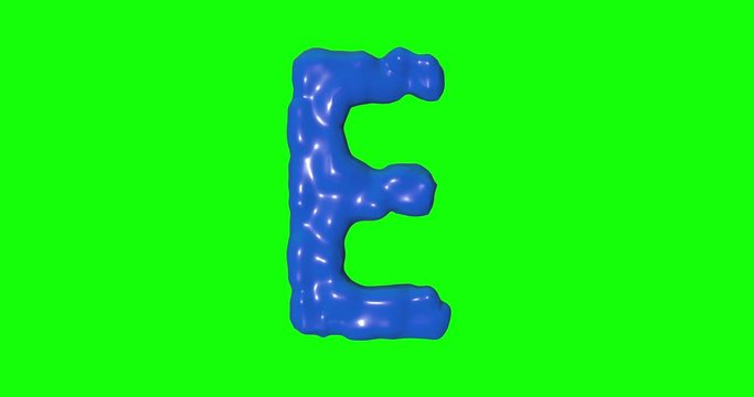 Blue letter E puffy painting relief alphabet green screen animation 3d